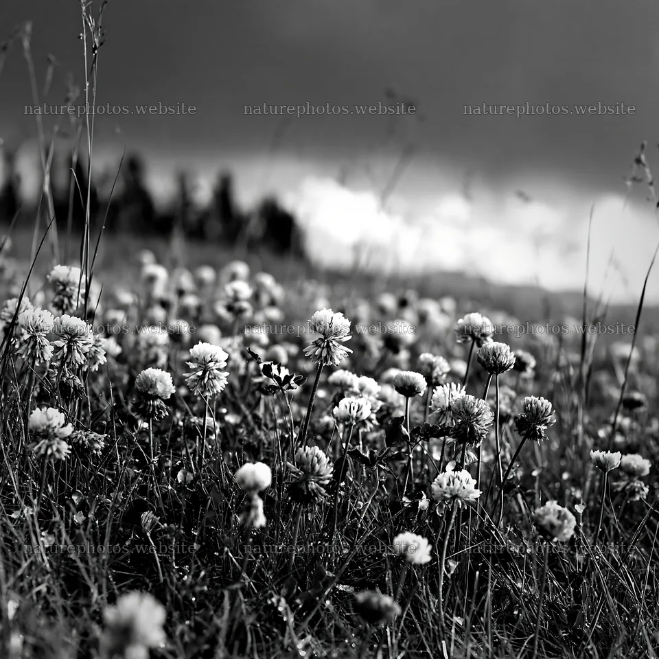 Colorful clover meadow under clouded sky – nature photos 7938x7938