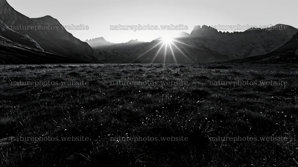 Sunrays over Picos de Europa meadow at dawn – nature photos 10608x5938