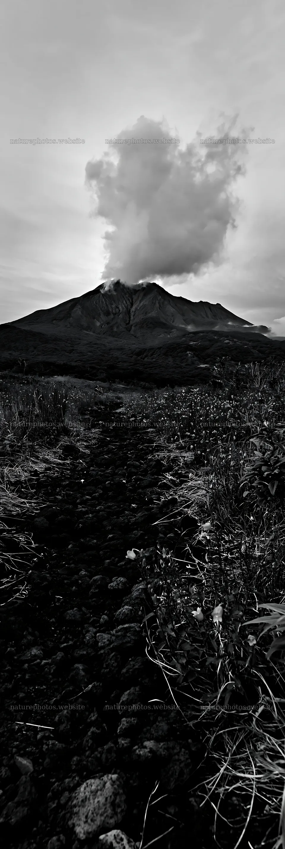 Kagoshima volcanic meadow with pumice foreground – nature photos 4602x13690