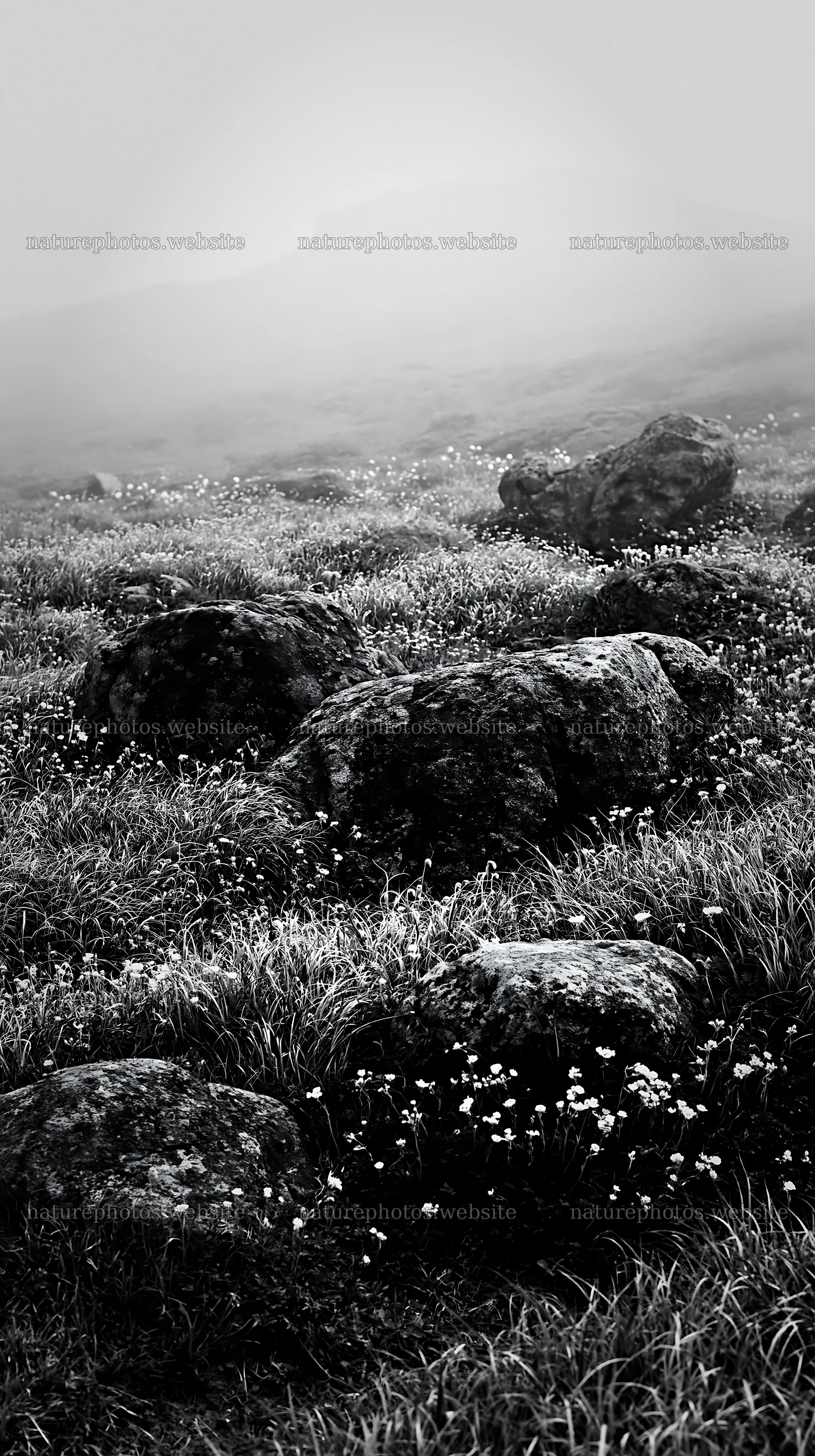 Highland meadow with granite stones in Oita – nature photos 5938x10608
