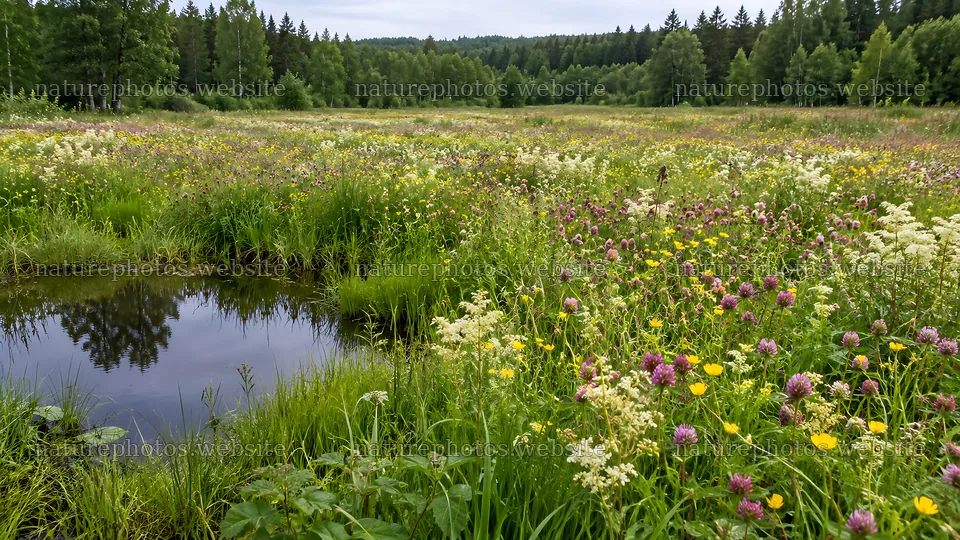 Wildflower Meadow in a Forest Clearing – nature photos 10324x5812