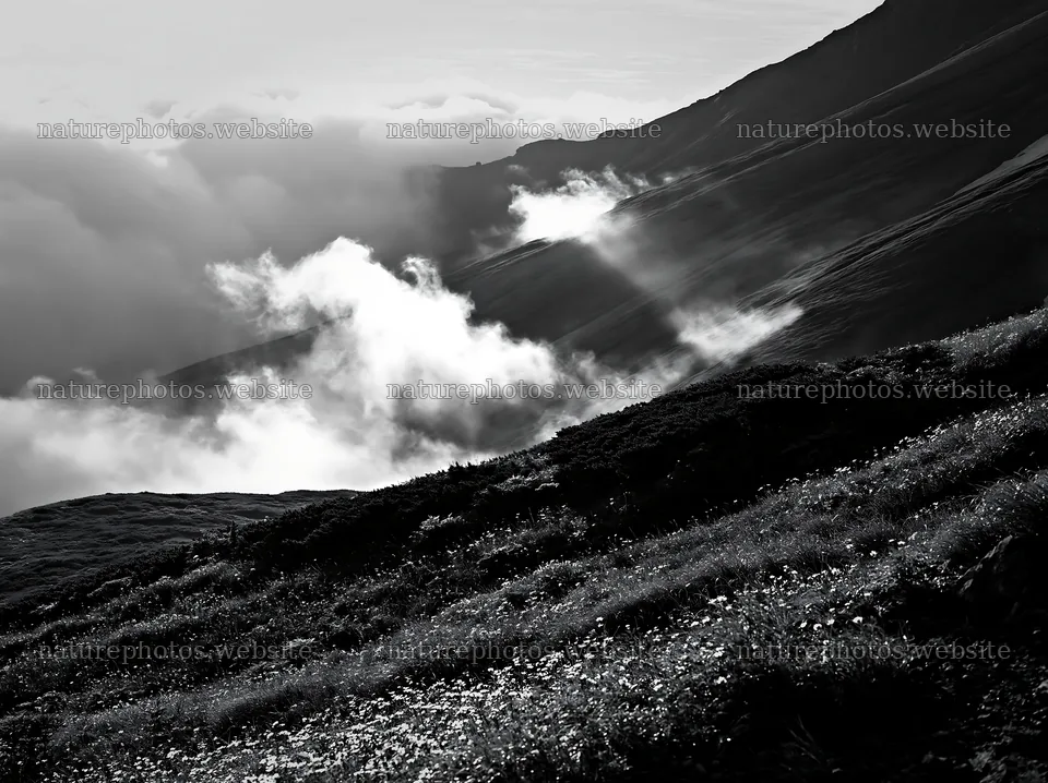 Daisetsuzan alpine meadow with light rays shining through clouds – nature photos 9174x6866