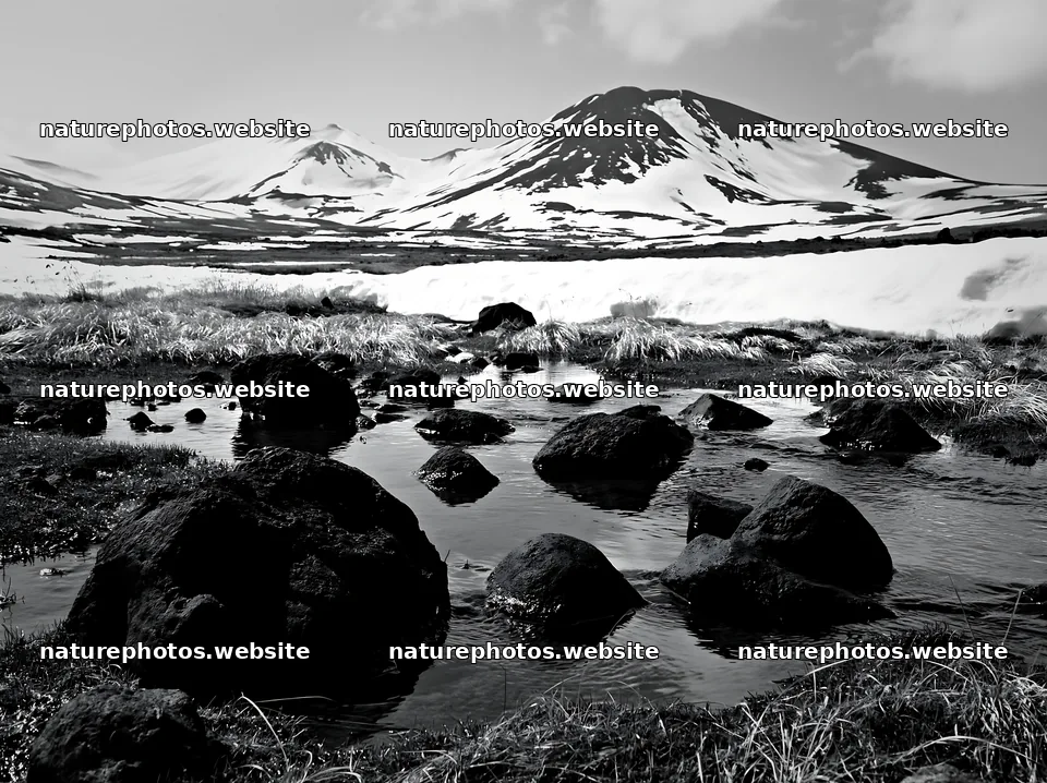 Akita snowmelt meadow with silver grasses and rocky water – nature photos 9174x6866