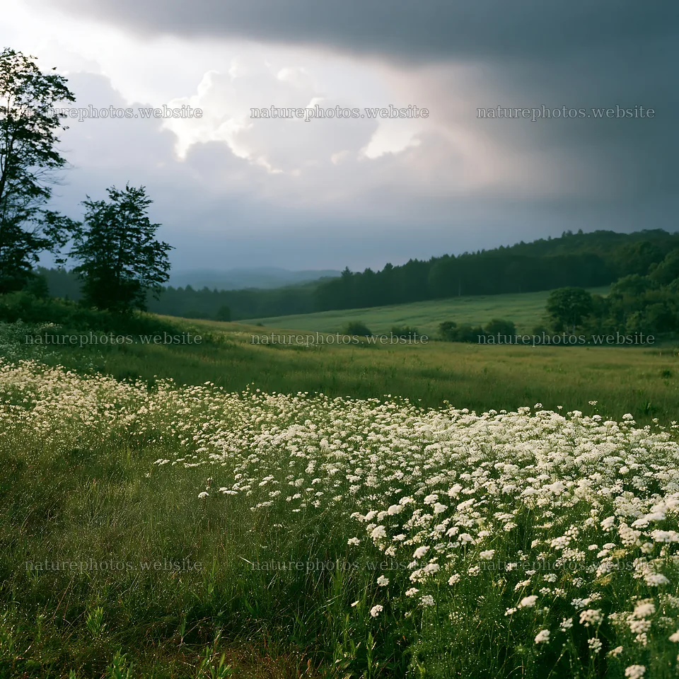 Expansive Hokkaido restoration meadow with dewdrops – nature photos 7938x7938