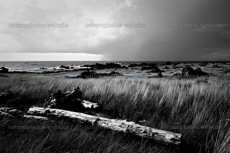 Ishikawa coastal meadow with storm washed driftwood – nature photos 9722x6480