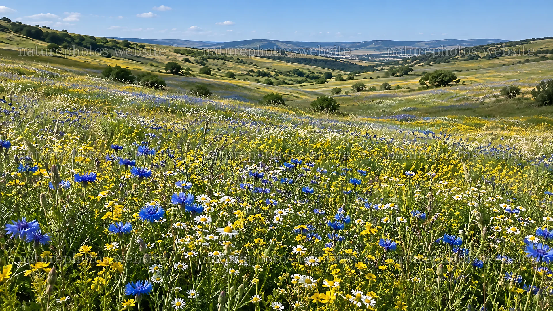 Wildflower Meadow Across Rolling Hills – nature photos 10324x5812