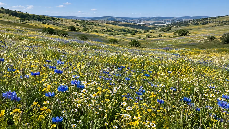Wildflower Meadow Across Rolling Hills – nature photos 10324x5812