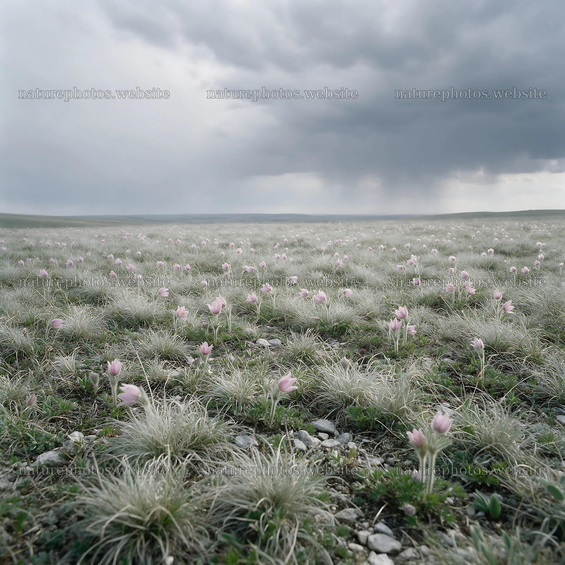 Cloudy dry flower meadow under gray sky – nature photos 7938x7938