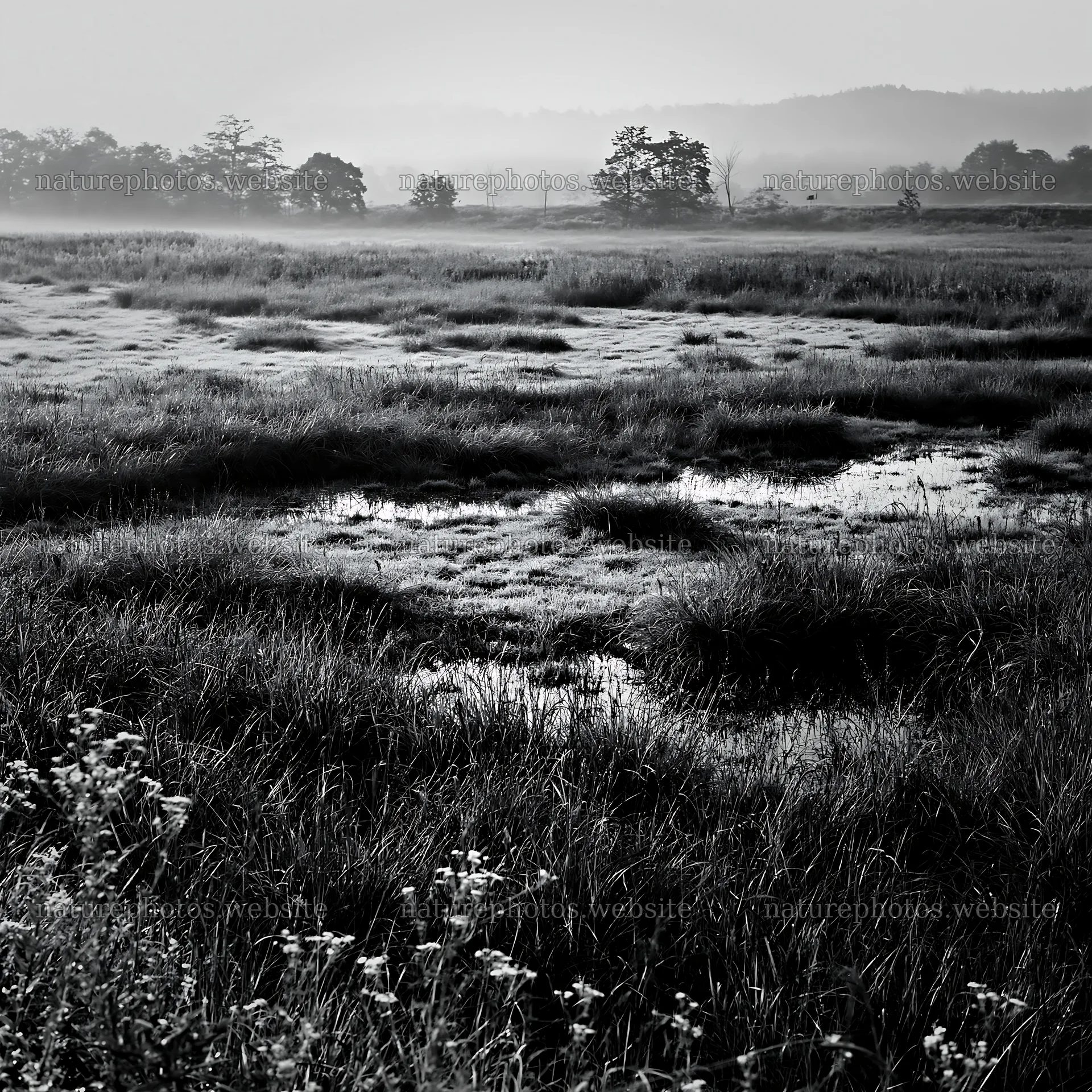 Niigata floodplain restoration meadow dew foreground – nature photos 7938x7938