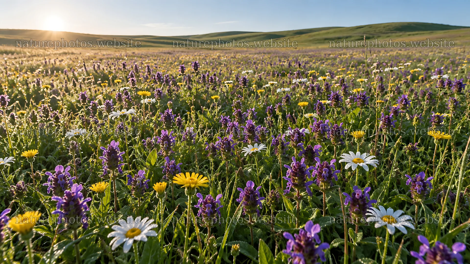 Wildflower Meadow in Golden Evening Light – nature photos 10324x5812