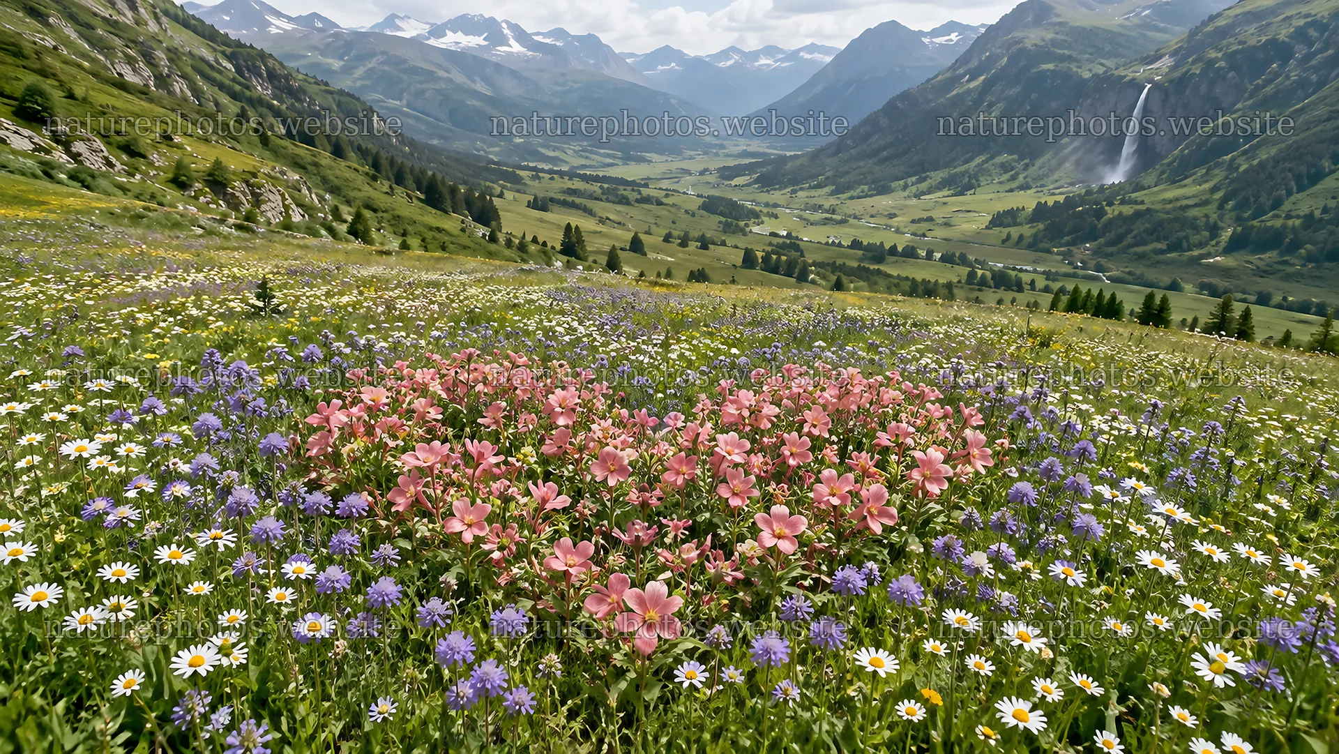 Pink Wildflowers in a Heart Shape in an Alpine Meadow – nature photos 10324x5812