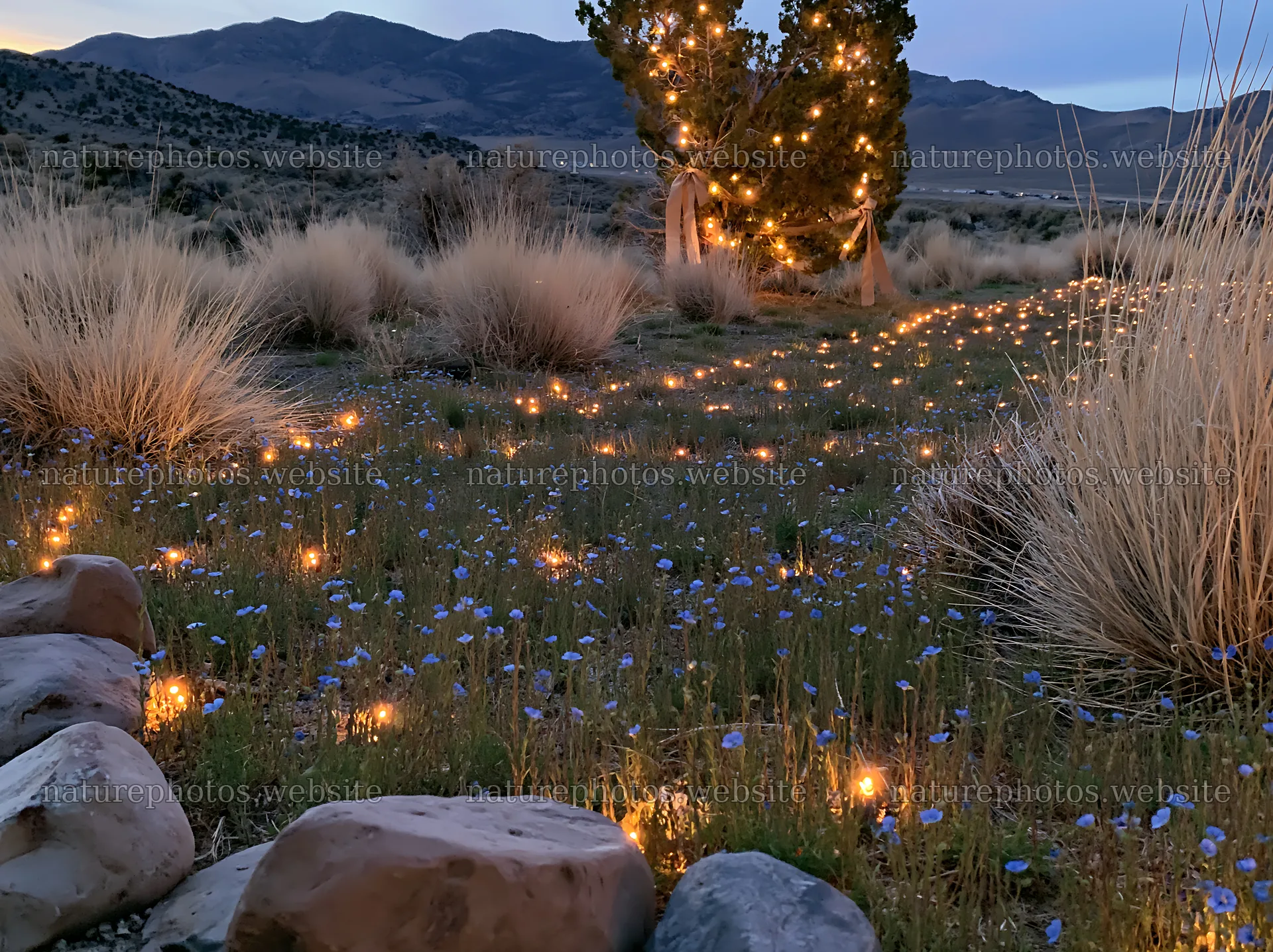 Expansive meadow with Christmas lights and drought tolerant plants – nature photos 9174x6866