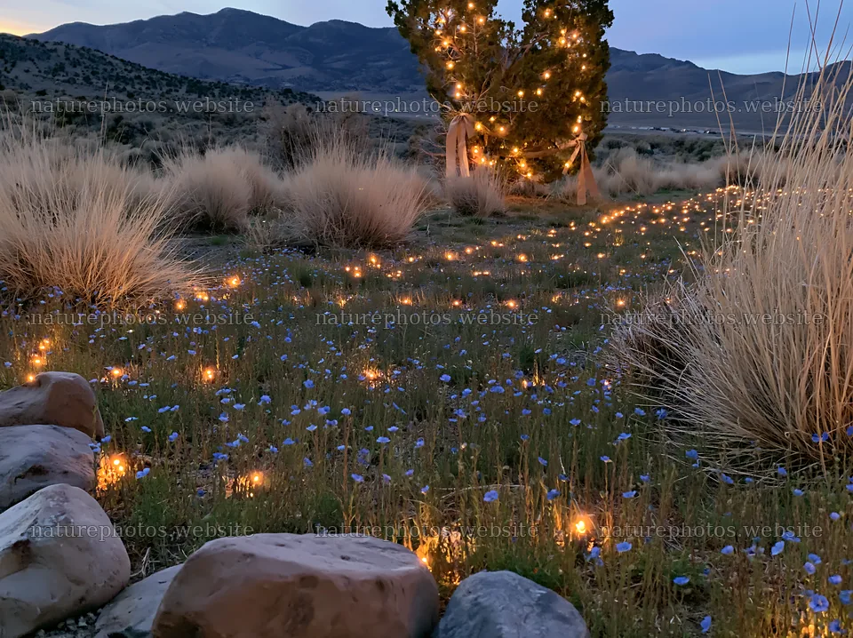 Expansive meadow with Christmas lights and drought tolerant plants – nature photos 9174x6866