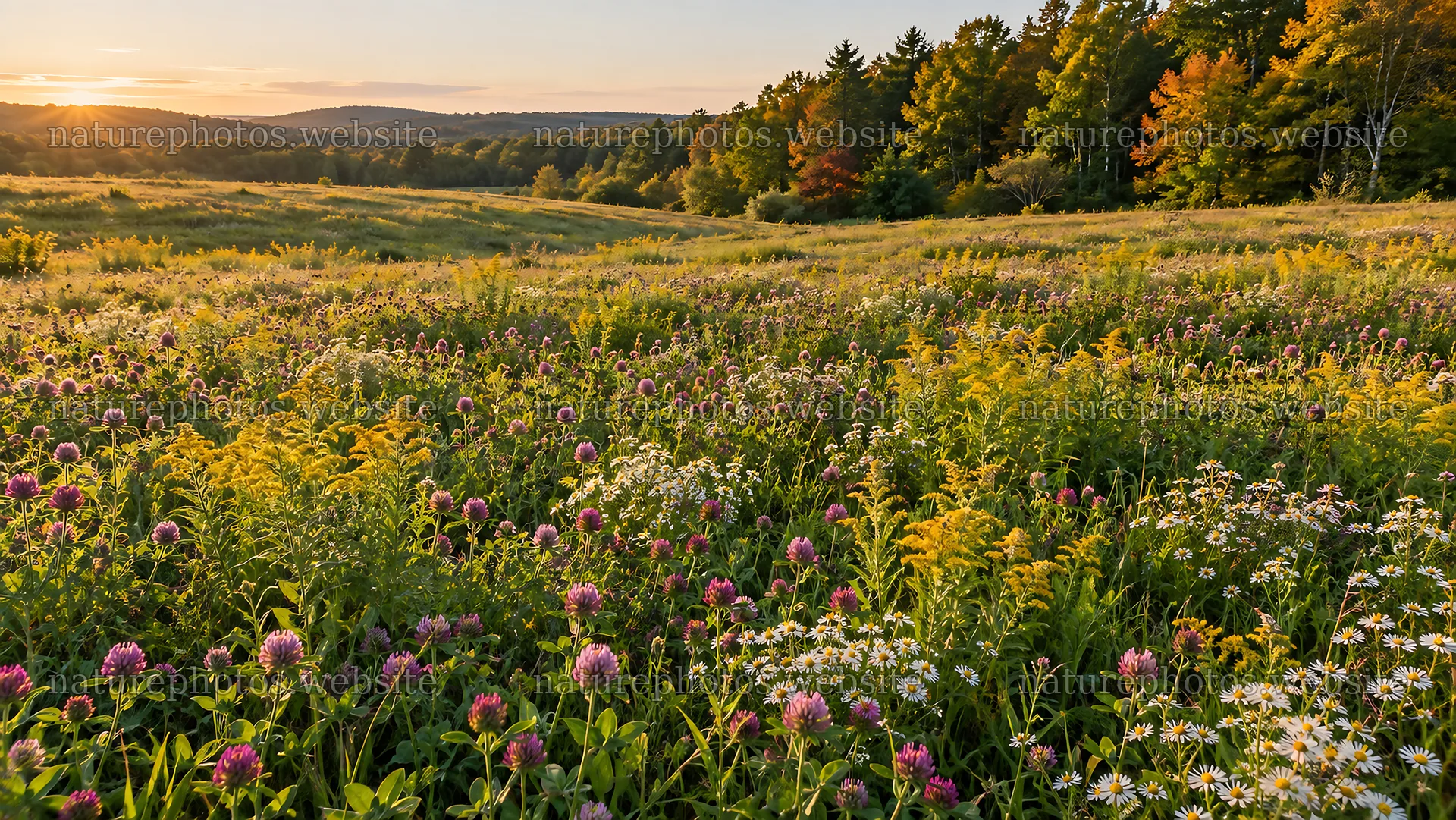 Wildflower Meadow at the Edge of an Autumn Forest – nature photos 10324x5812