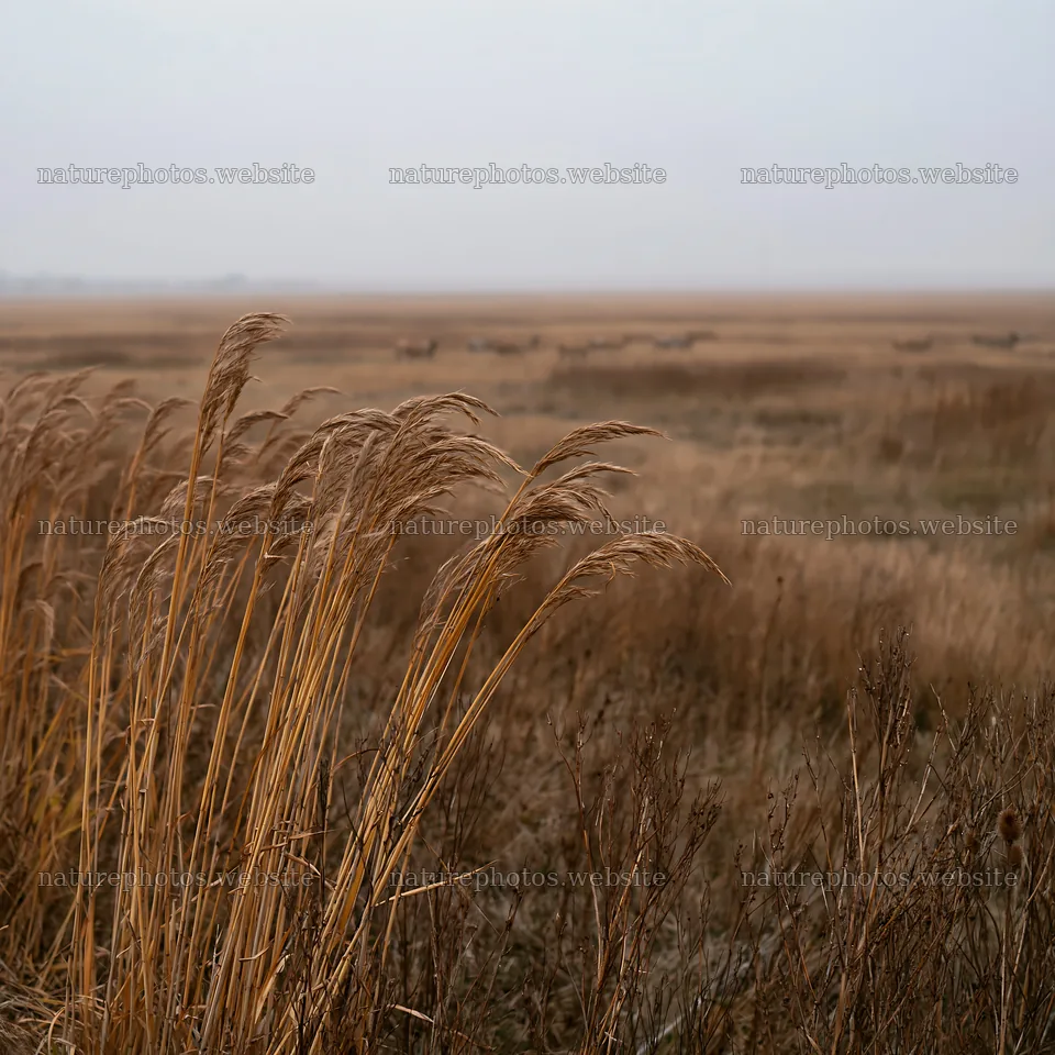 Autumn meadow with grasses and distant landscape – nature photos 7938x7938