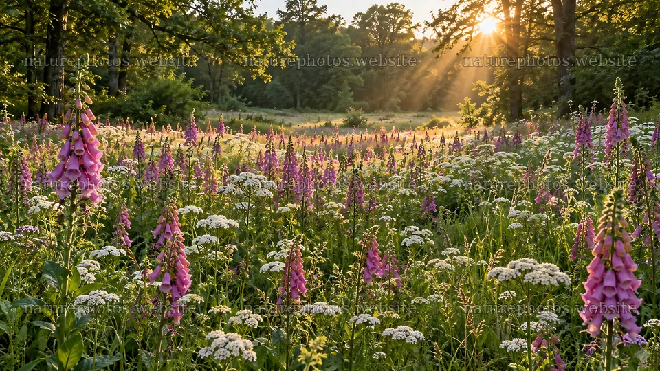 Sunbeams over a flower-filled forest clearing – nature photos 10324x5812