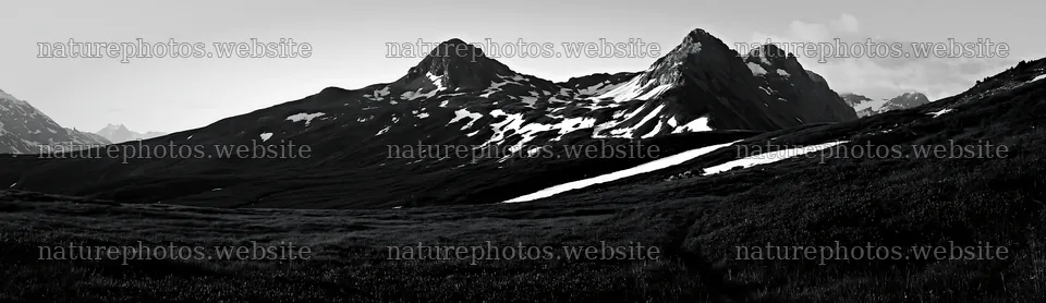 Swiss alpine meadow with mountains and snow – nature photos 14762x4268