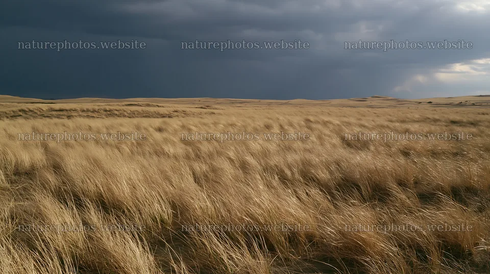 Tottori windy meadow with dune grasses and dark storm clouds – nature photos 10608x5938
