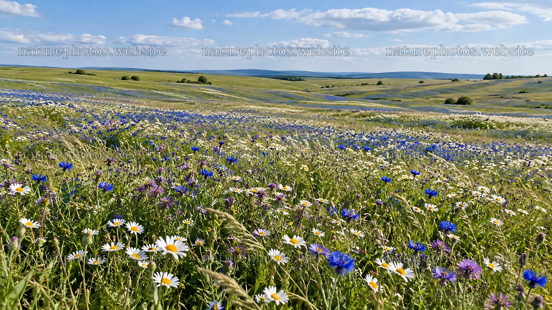 Wildflowers Across a Sunlit Rolling Meadow – nature photos 10324x5812