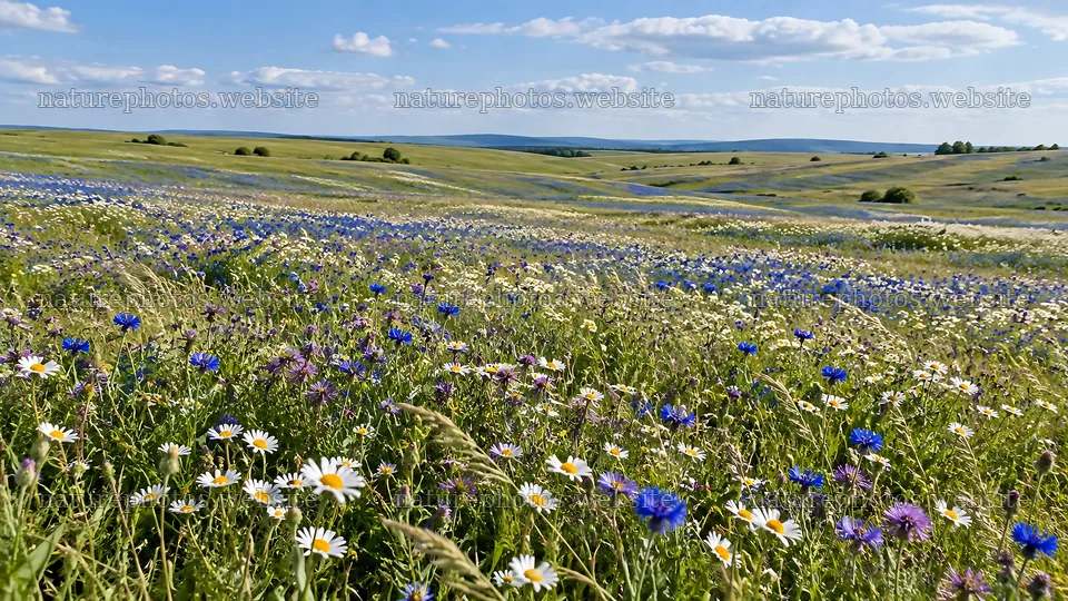 Wildflowers Across a Sunlit Rolling Meadow – nature photos 10324x5812