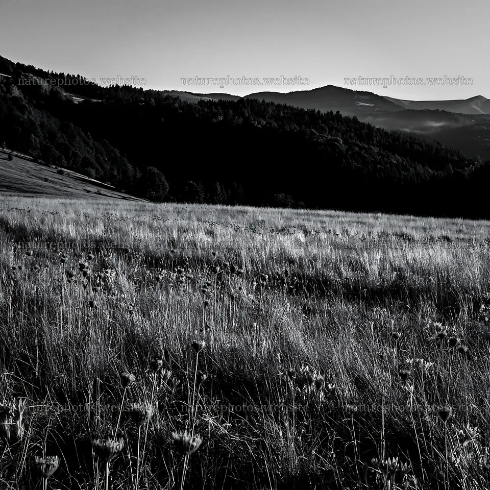 Meadow in the Carpathian valley during dusk – nature photos 7938x7938