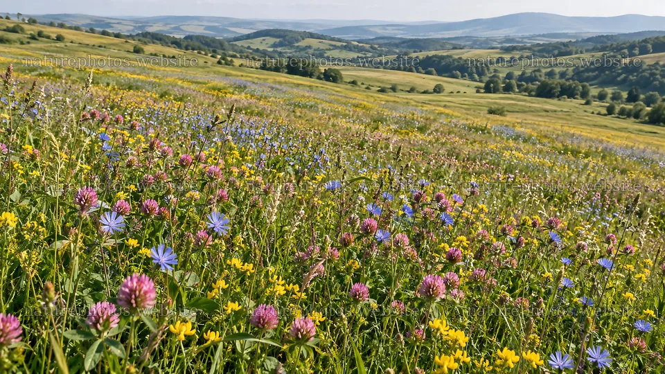 Colorful wildflowers in a rolling meadow – nature photos 10324x5812