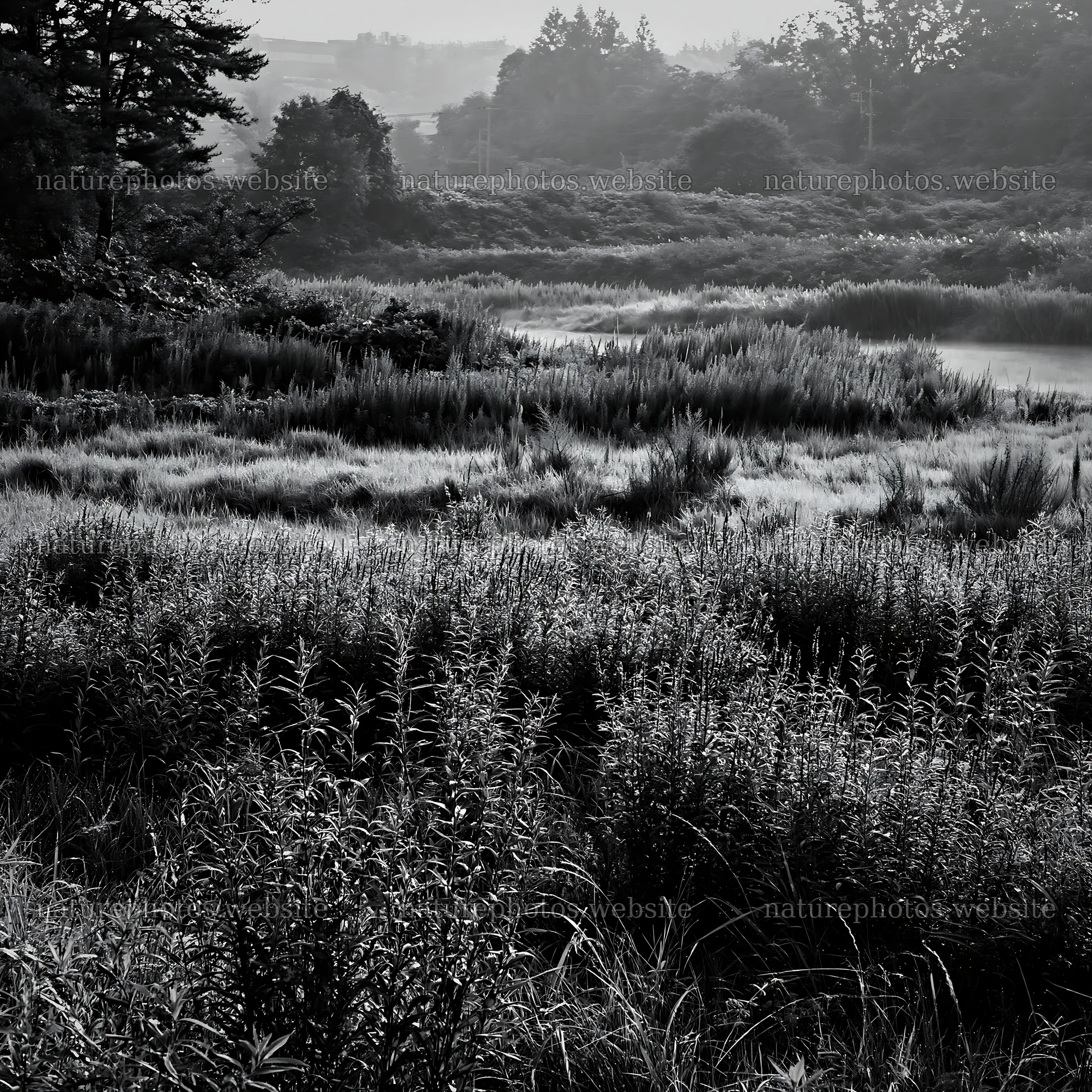Niigata floodplain restoration meadow dew foreground – nature photos 7938x7938