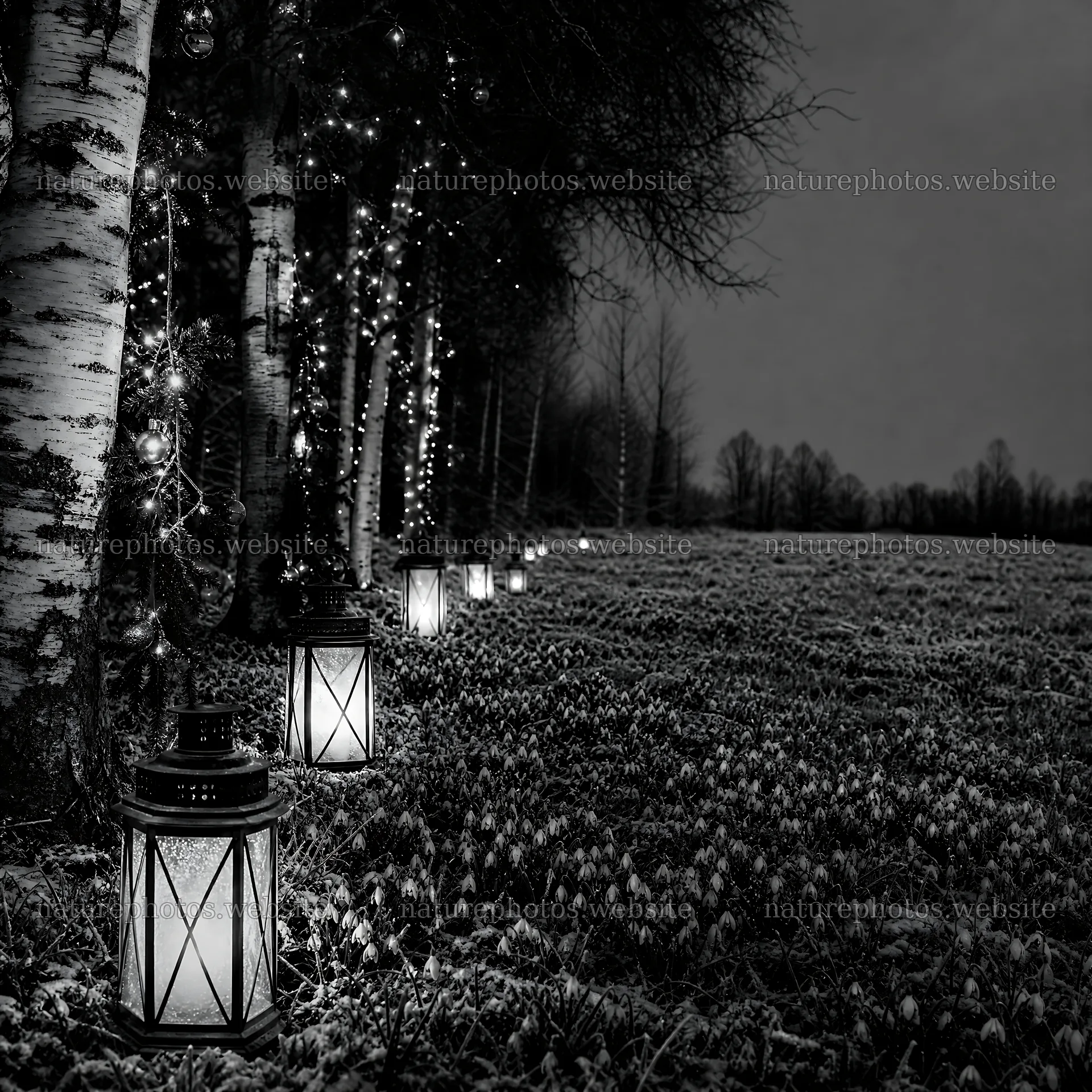 Vibrant Christmas lanterns illuminate winter meadow – nature photos 7938x7938