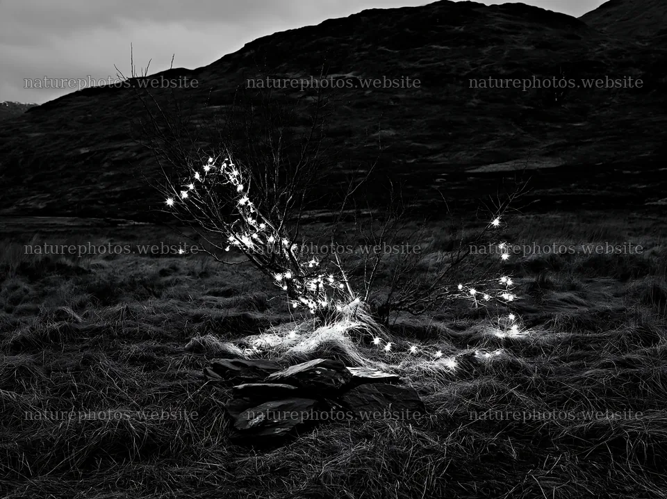Expansive meadow with lights and stones during winter recovery – nature photos 9174x6866